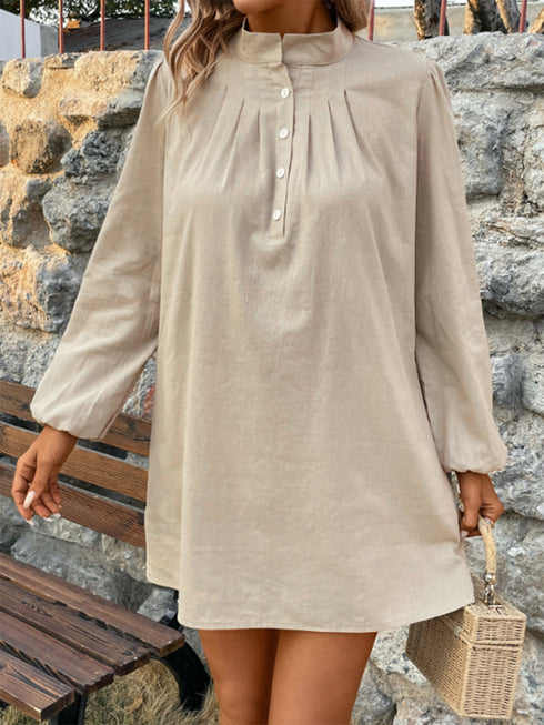 half-button-mock-neck-long-sleeve-mini-shirt-dress OhSoStyled - Sophia's Style-4