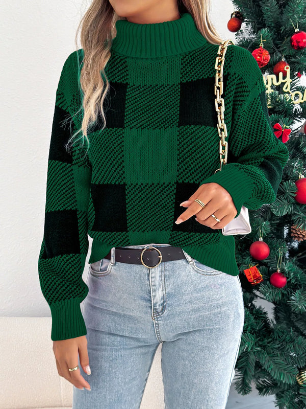 christmas-plaid-long-sleeve-turtleneck-sweater-Sophia's Style-1