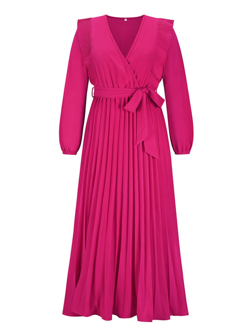 pleated-surplice-tie-waist-maxi-dress Sophia's Trends - Sophia's Style--