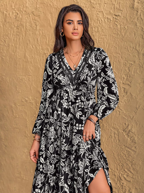 floral-print-v-neck-long-sleeve-ruffle-hem-midi-dress-OhSoStyled-Sophia's-Style-2