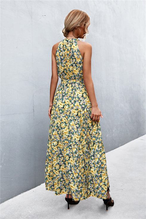 printed-sleeveless-tie-waist-maxi-dress Sophia's Trends - Sophia's Style-Orange/Floral-L