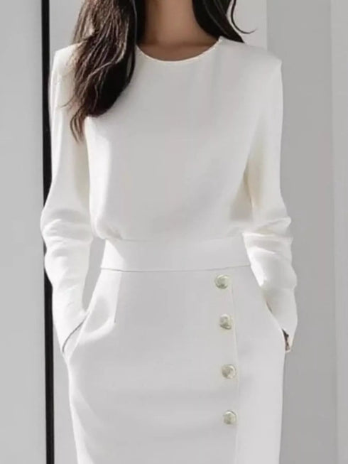 long-sleeve-button-detail-midi-dress-with-side-slit-OhSoStyled-Sophia's-Style-8