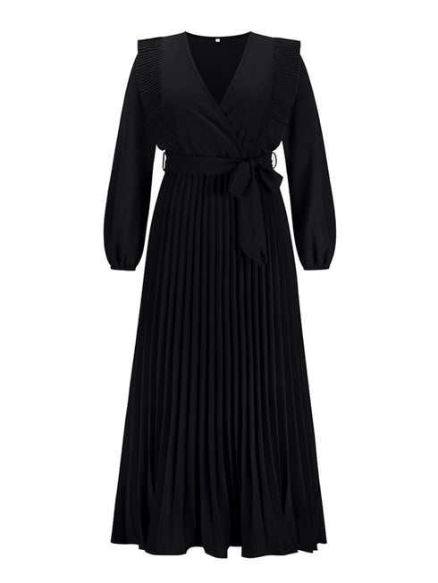 pleated-surplice-tie-waist-maxi-dress Sophia's Trends - Sophia's Style-Dark Blue-S