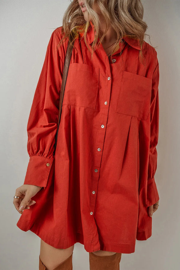 pocketed-button-down-long-sleeve-shirt-dress OhSoStyled - Sophia's Style-1
