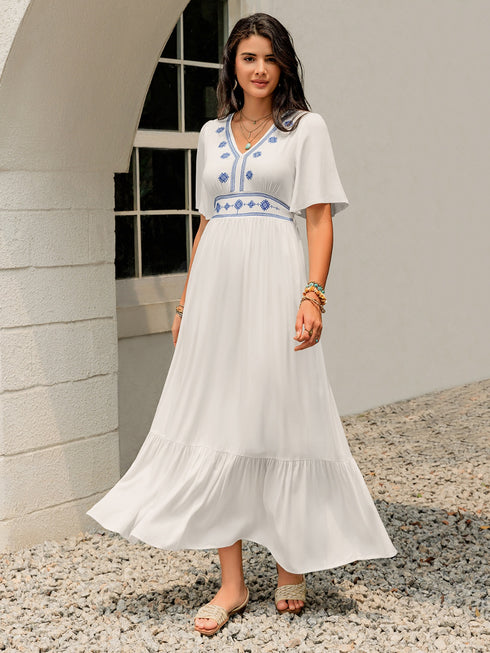 ruffled-hem-v-neck-flutter-sleeve-dress OhSoStyled - Sophia's Style-3