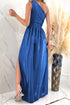 one-shoulder-slit-ruched-maxi-dress Sophia's Trends - Sophia's Style-Royal Blue-M