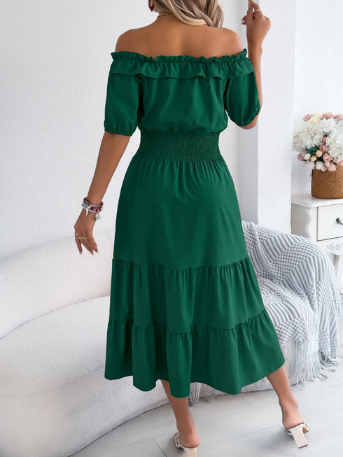 smocked-off-shoulder-tiered-dress OhSoStyled at Sophia's Style-9