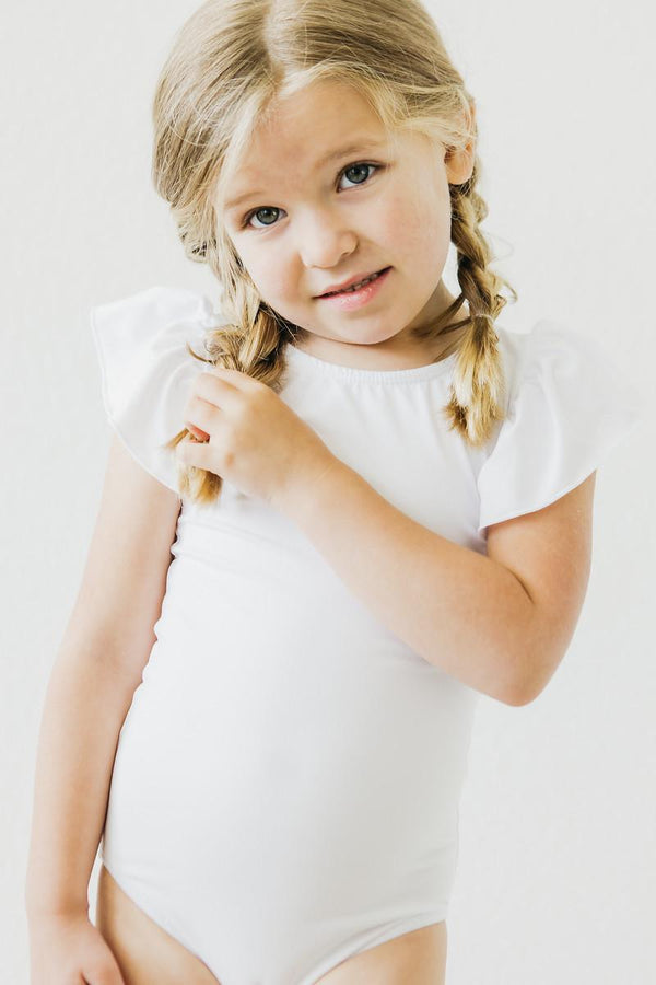white-s-s-flutter-sleeve-leotard Mila & Rose - Sophia's Style-White S/S Flutter Sleeve Leotard-6-12M--1