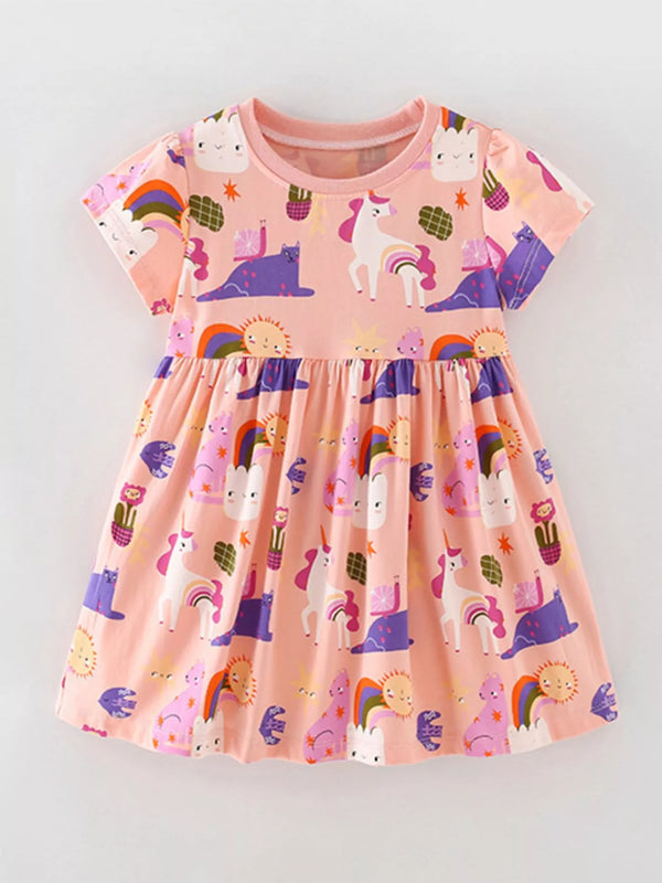 childrens-unicorn-print-casual-short-sleeve-dress-ohso-kids-sophias-styleDresses-1