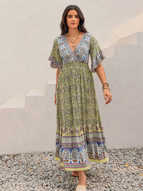 ruched-printed-flounce-sleeve-maxi-dress OhSoStyled - Sophia's Style-2