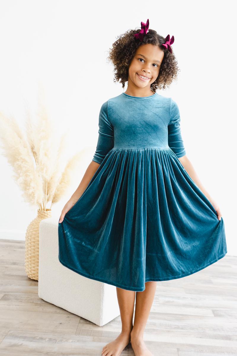 blue dress for girls Girls Blue Seersucker Dress main image 0