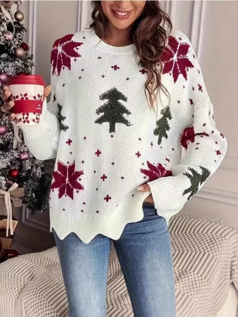 christmas-tree-pattern-round-neck-sweater-1-Sophia's Style-1