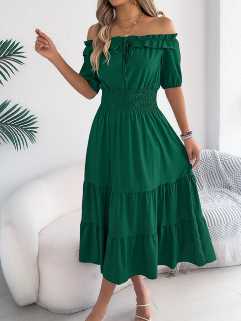 smocked-off-shoulder-tiered-dress OhSoStyled at Sophia's Style-7