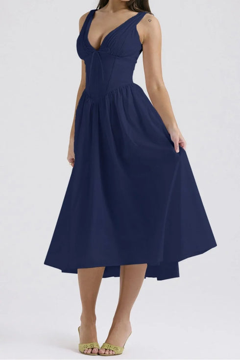 ruched-v-neck-sleeveless-dress-with-pockets OhSoStyled at Sophia's Style-11