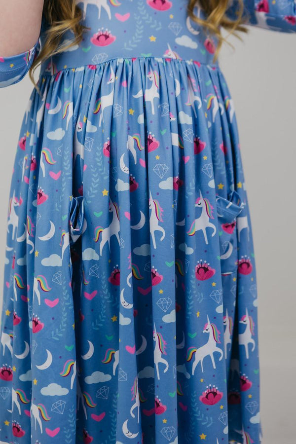 blue-moon-3-4-sleeve-pocket-twirl-dress Mila &  Rose - Sophia's Style-Blue Moon 3/4 Sleeve Pocket Twirl Dress-6-12M--1