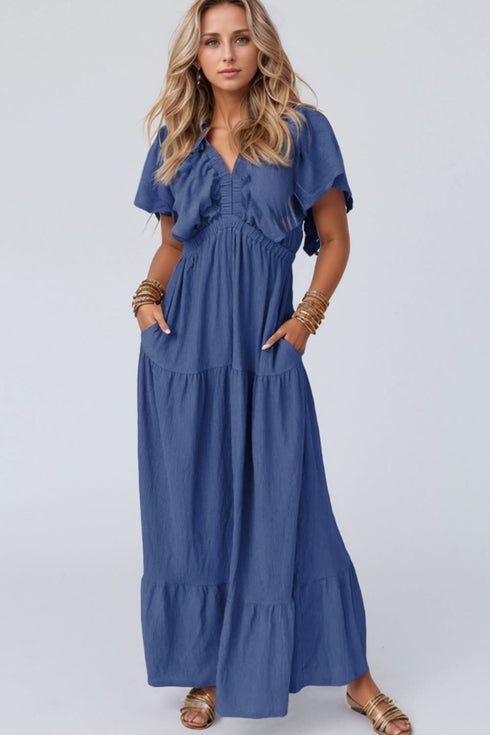 ruffled-v-neck-short-sleeve-maxi-dress OhSoStyled - Sophia's Style-2