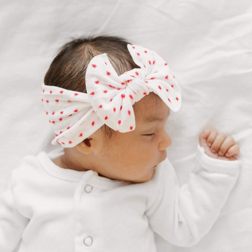 patterned-shabby-knot-white-red-dot Baby Bling Bows clips headbands - Sophia's Style-