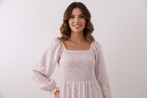Floral tulip smocked mom dress