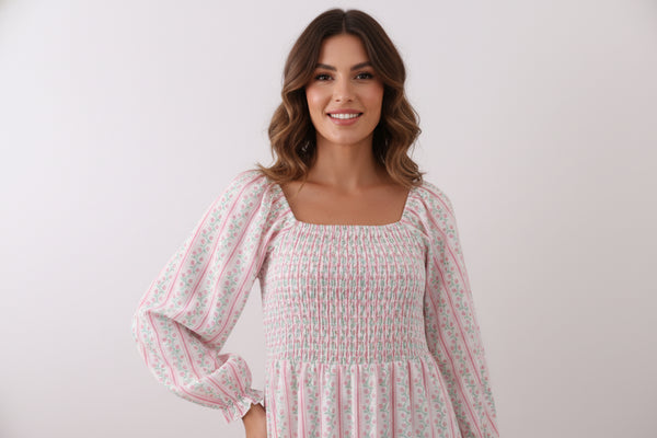Floral tulip smocked mom dress