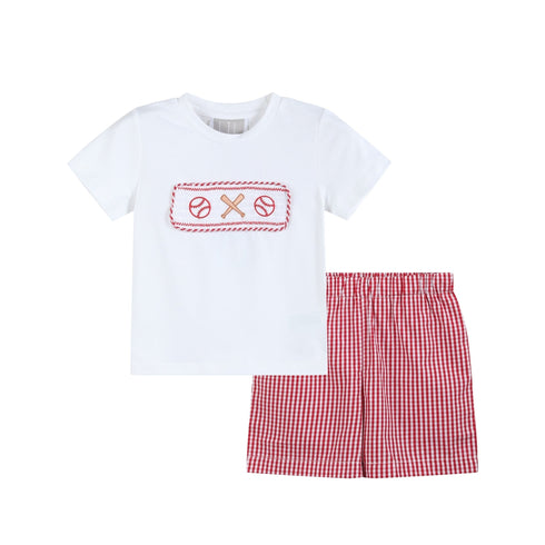 baseball-smocked-shirt-and-red-gingham-shorts-set-lil-cactus-sophias-styleTop and Short Set-1