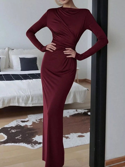 ruched-long-sleeve-bodycon-maxi-dress-OhSoStyled-Sophia's-Style-6