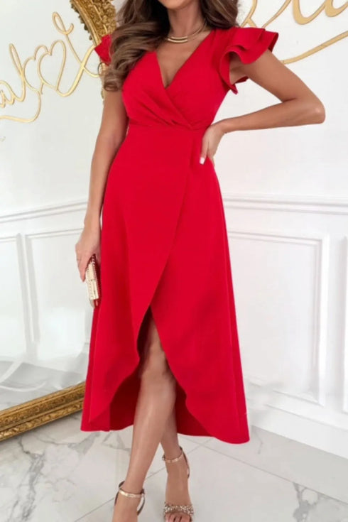 surplice-ruffled-cap-sleeve-zip-back-dress OhSoStyled - Sophia's Style in Black-15