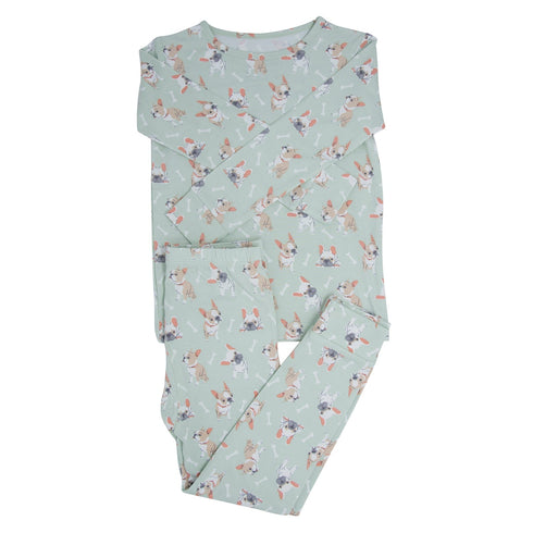 mint-frenchie-puppy-big-kid-pajama Sweet Bamboo - Sophia's StyleBig Kid PJ-1