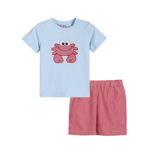 blue-crab-shirt-and-red-gingham-shorts-set-lil-cactus-sophias-styleApparel-1