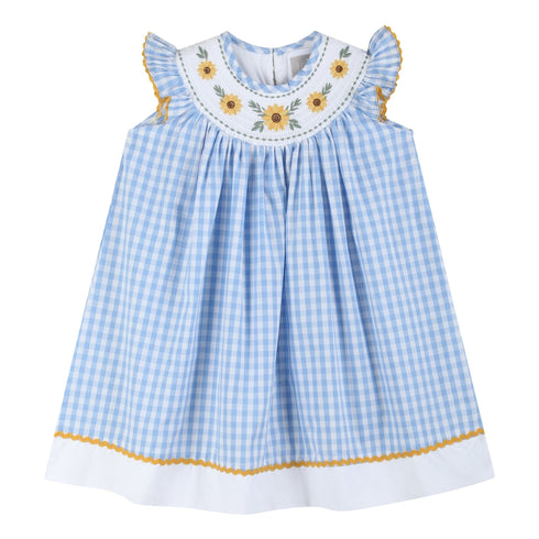 blue-gingham-sunflower-smocked-bishop-dress-lil-cactus-sophias-styleBishop Dress-1