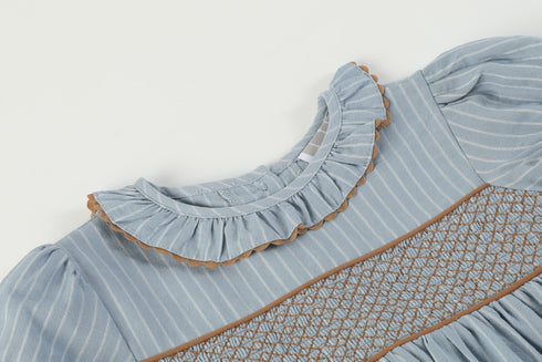 blue-pinstripe-brown-smocked-ruffle-collar-dress-lil-cactus-sophias-style-2