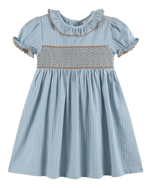 blue-pinstripe-brown-smocked-ruffle-collar-dress-lil-cactus-sophias-styleDress-1