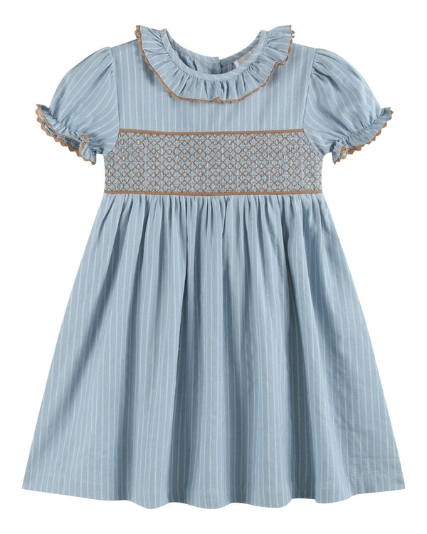 blue-pinstripe-brown-smocked-ruffle-collar-dress-lil-cactus-sophias-styleDress-1