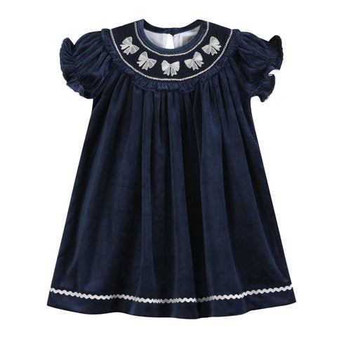blue-velvet-silver-bows-smocked-ruffle-bishop-dress-lil-cactus-sophias-styleDress-1