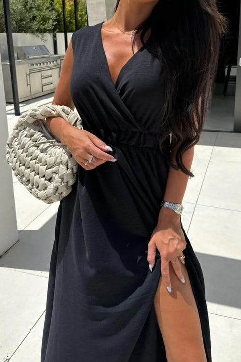 surplice-sleeveless-slit-maxi-dress OhSoStyled - Sophia's Style in Black-11