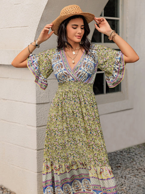 ruched-printed-flounce-sleeve-maxi-dress OhSoStyled - Sophia's Style-6
