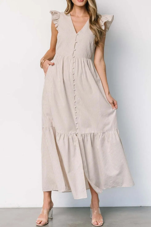 slit-striped-v-neck-ruffled-cap-sleeve-dress OhSoStyled at Sophia's Style-1