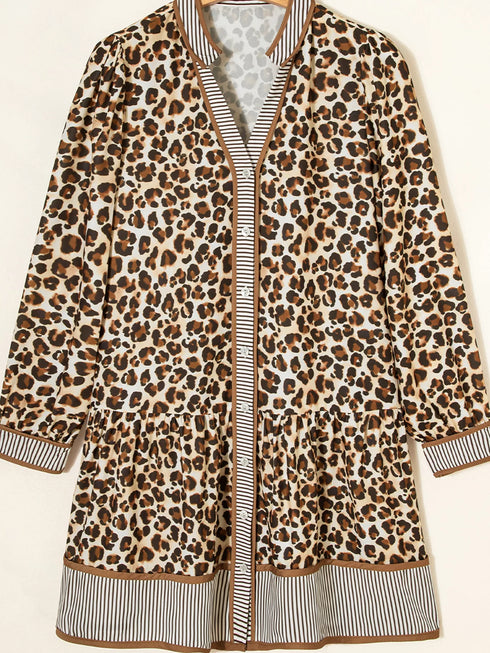 leopard-print-striped-patchwork-3-4-sleeve-loose-mini-dress-OhSoStyled-Sophia's-Style-3