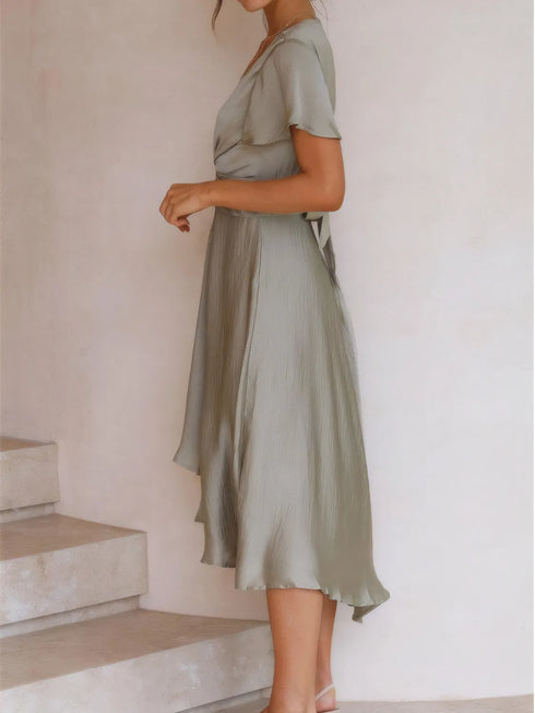 high-low-plunge-flutter-sleeve-dress OhSoStyled - Sophia's Style in Sage-5
