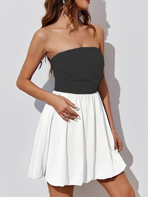 ruched-two-tone-tube-mini-dress OhSoStyled at Sophia's Style-1