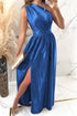 one-shoulder-slit-ruched-maxi-dress Sophia's Trends - Sophia's Style-Royal Blue-S