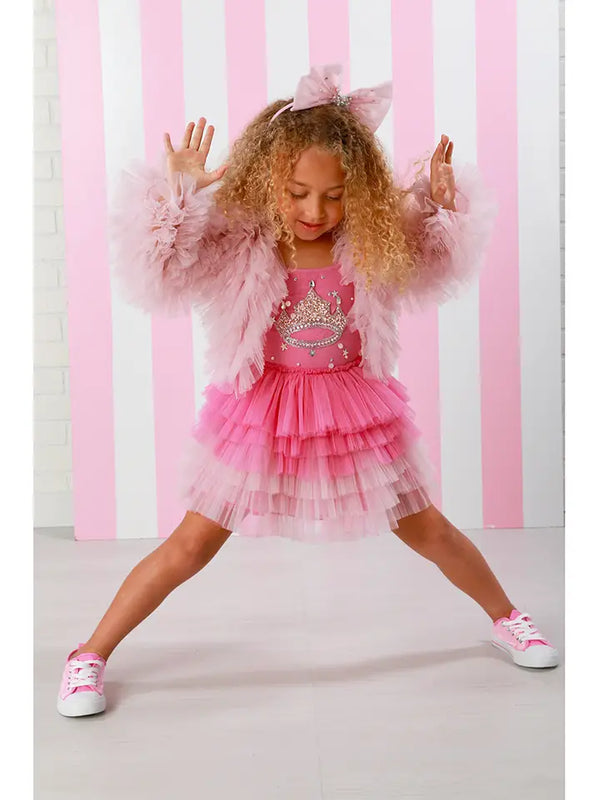 Girls Light Pink Fluffy Tulle Jacket, Sizes 12M-14