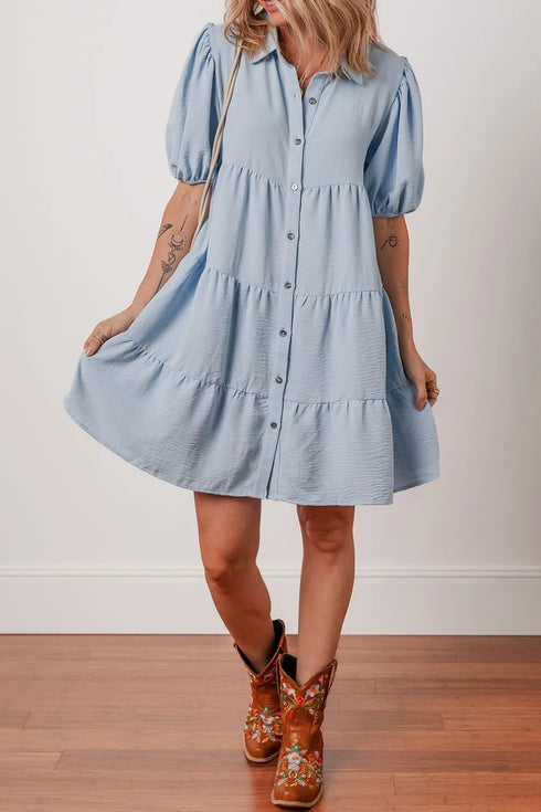 button-up-puff-sleeve-tiered-shirt-dress OhSoStyled at Sophia's Style-8