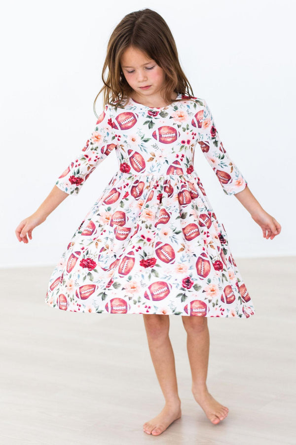 footballs-flowers-3-4-sleeve-pocket-twirl-dress Mila & Rose - Sophia's StyleTwirl Pocket Dress 3/4-1