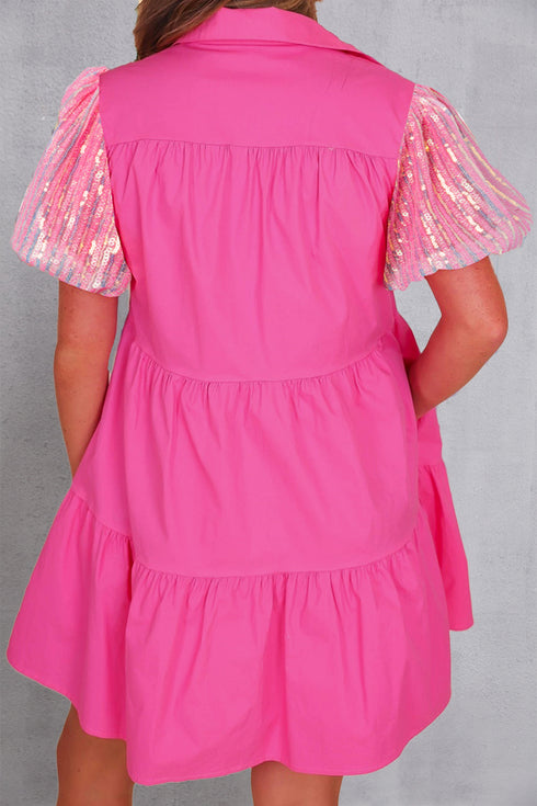 sequin-button-up-tiered-dress OhSoStyled - Sophia's Style in Hot Pink-2