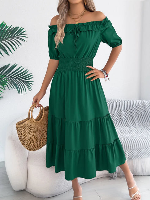 smocked-off-shoulder-tiered-dress OhSoStyled at Sophia's Style-8