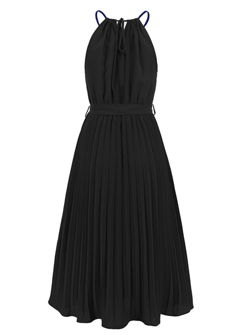 pleated-spaghetti-strap-tie-waist-midi-dress Sophia's Trends - Sophia's Style-Hot Pink-M