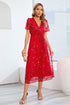 sequin-leaf-embroidery-tie-front-short-sleeve-dress Sophia's Trends - Sophia's Style--