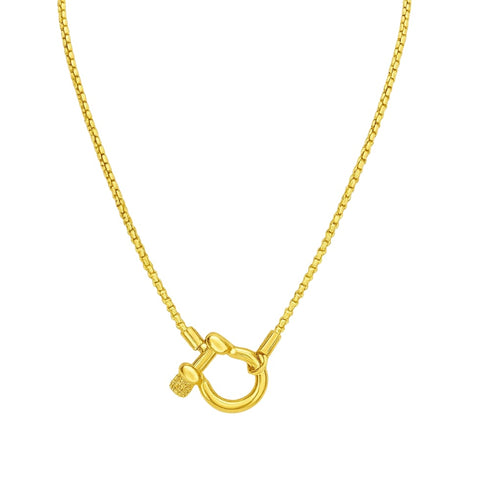 lucky-lock-carabiner-necklace-two-tone-mixed-metal-horseshoe-pendant-chain-Sophia's Style-10