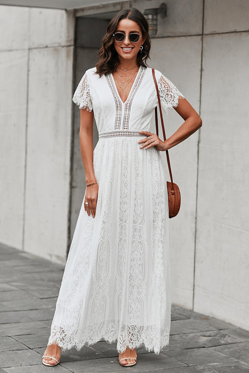 scalloped-trim-lace-plunge-dress Sophia's Trends - Sophia's Style-White-2XL