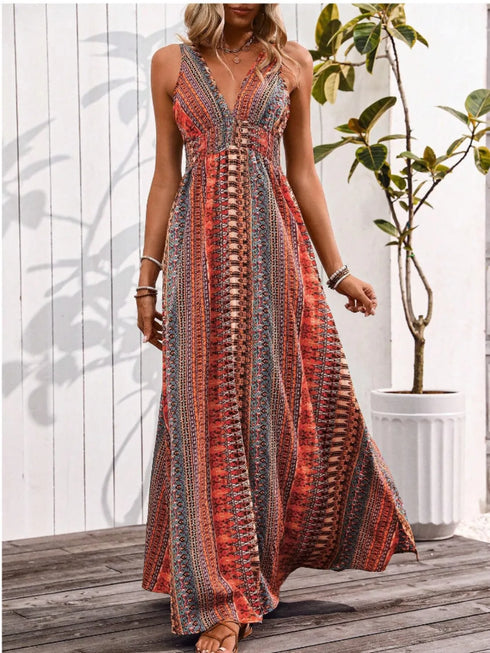 tied-back-printed-sleeveless-maxi-slit-dress OhSoStyled - Sophia's Style in Turquoise-4